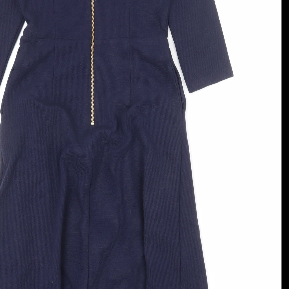 Boden Womens Blue Cotton A-Line Size 8 Boat Neck Zip
