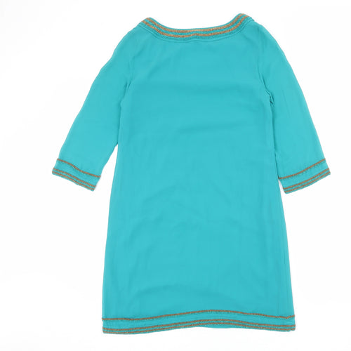 Monsoon Womens Green Polyester Shift Size 8 Boat Neck Pullover - Embellished