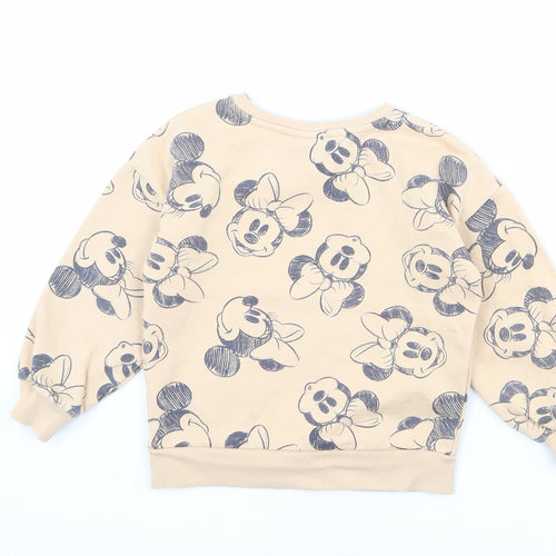 Disney Girls Beige Geometric Cotton Pullover Sweatshirt Size 7 Years Pullover - Minnie Mouse
