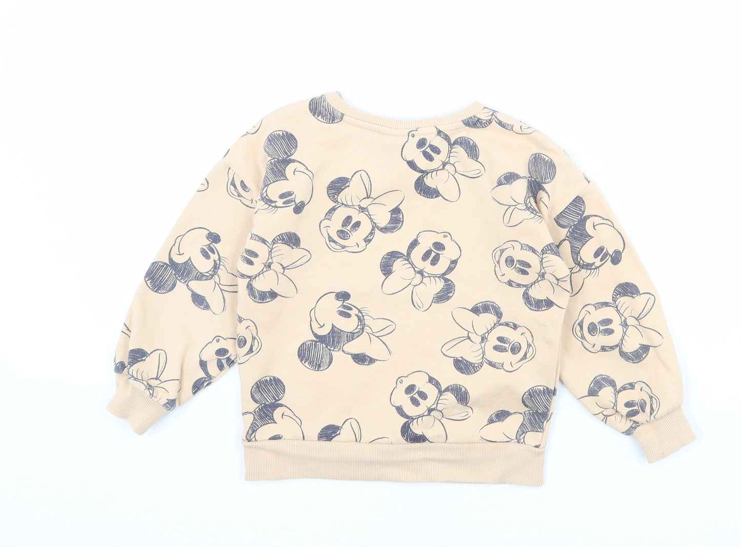 Disney Girls Beige Geometric Cotton Pullover Sweatshirt Size 7 Years Pullover - Minnie Mouse