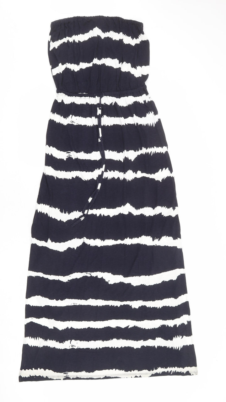 Monsoon Womens Blue Striped Viscose Maxi Size S Square Neck Pullover - Strapless
