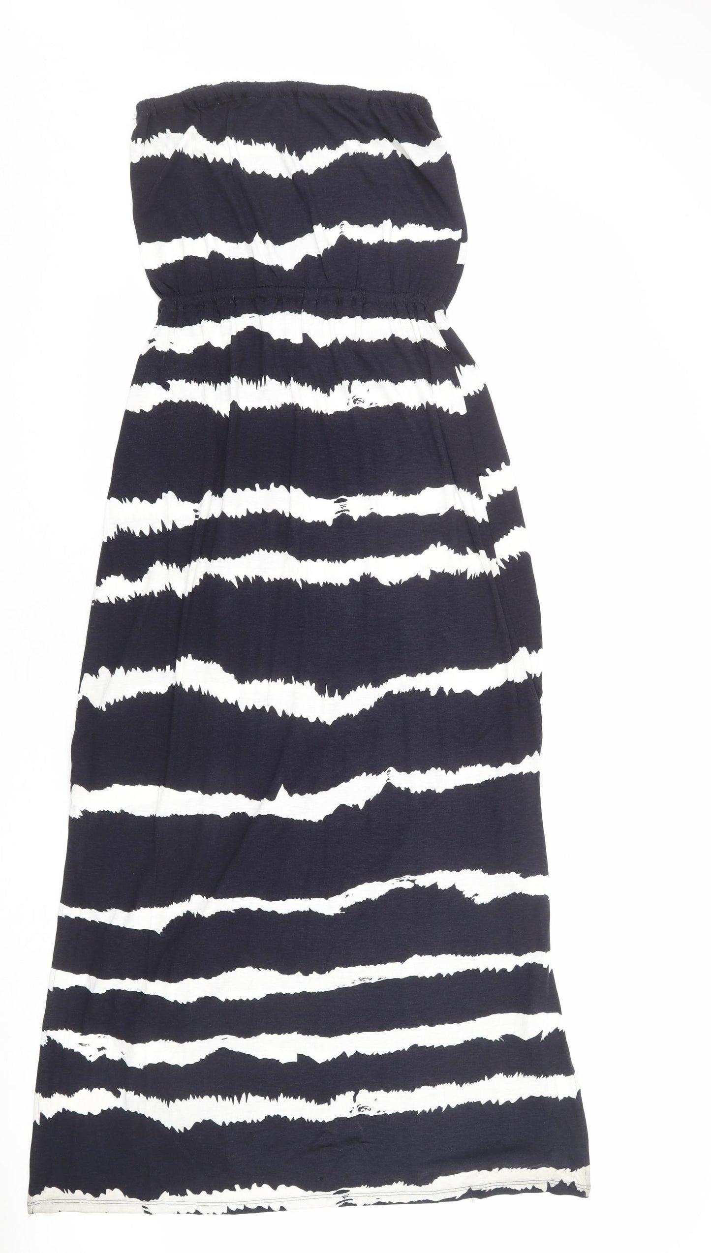Monsoon Womens Blue Striped Viscose Maxi Size S Square Neck Pullover - Strapless