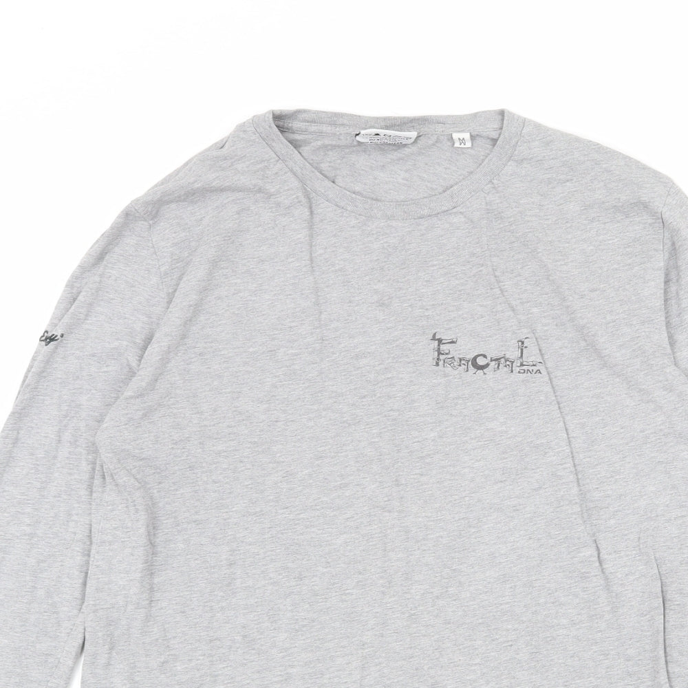 Fractal Mens Grey Cotton T-Shirt Size M Round Neck