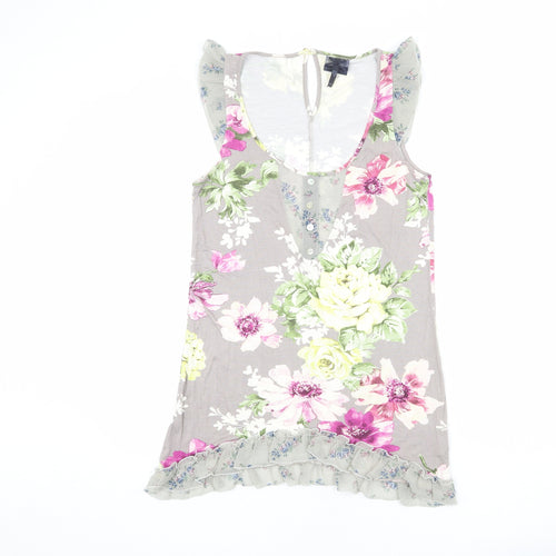 NEXT Womens Grey Floral Viscose Basic Tank Size 8 Scoop Neck