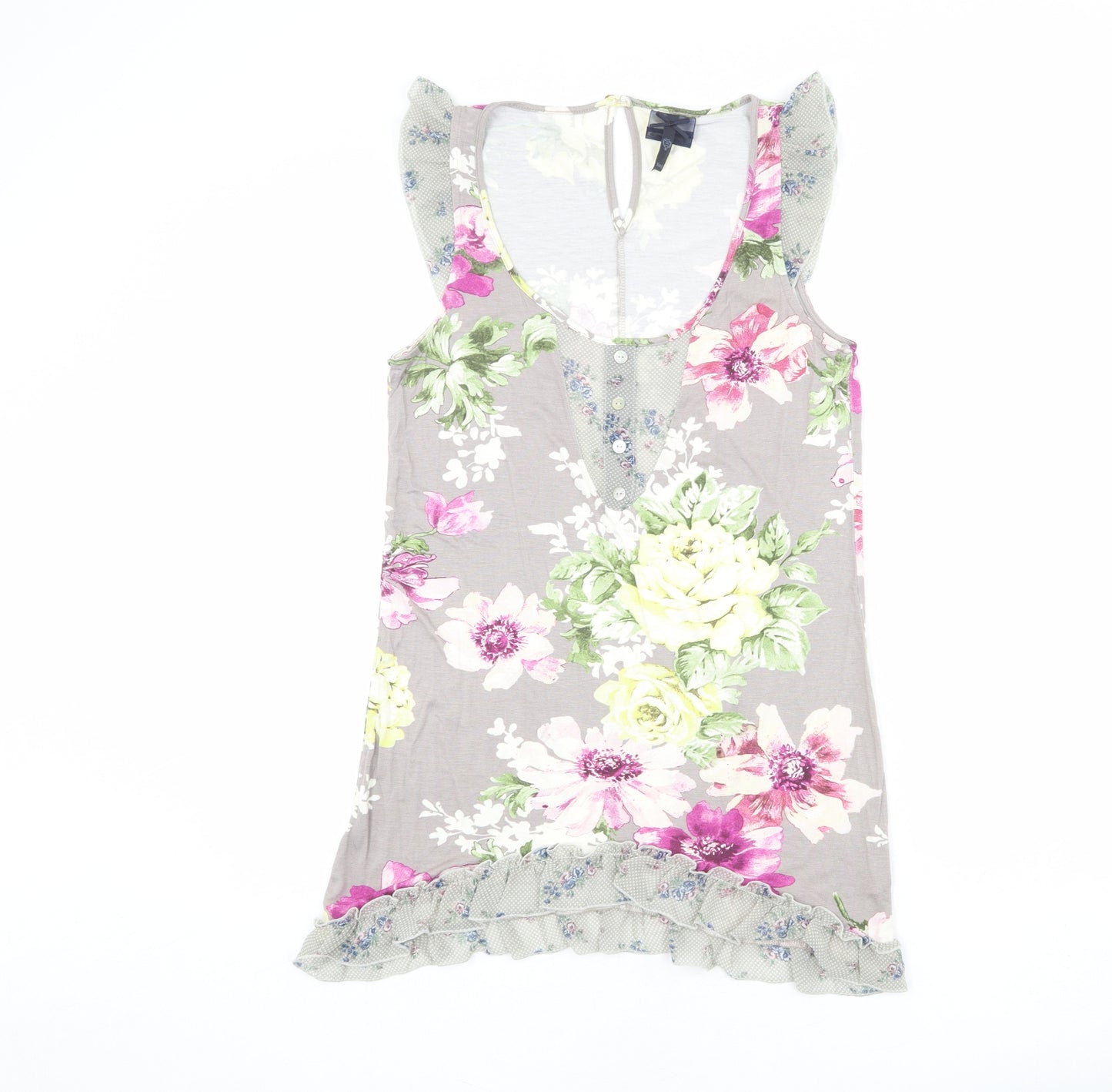 NEXT Womens Grey Floral Viscose Basic Tank Size 8 Scoop Neck