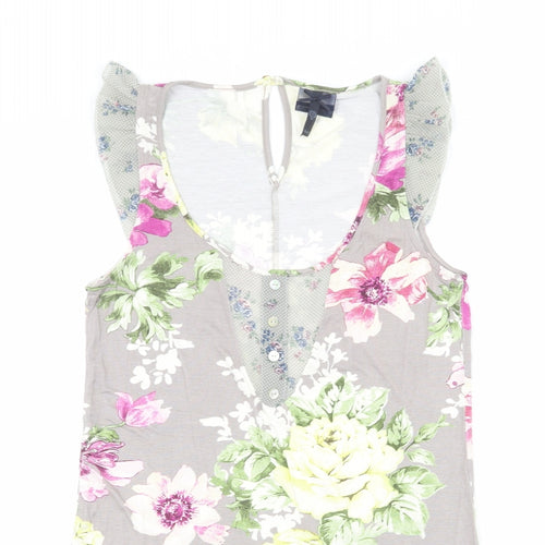 NEXT Womens Grey Floral Viscose Basic Tank Size 8 Scoop Neck