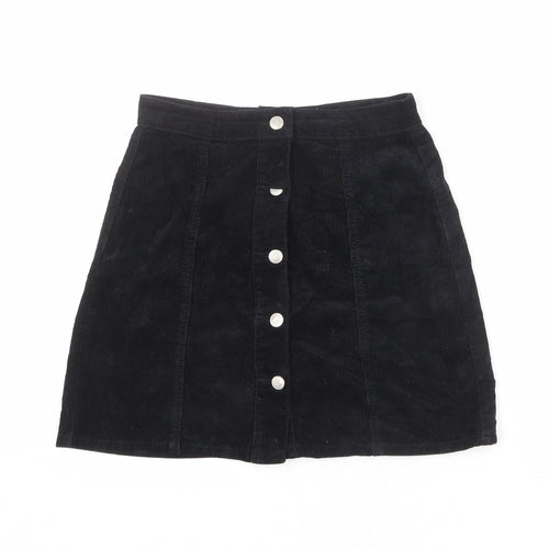 Denim & Co. Womens Black Cotton A-Line Skirt Size 8 Button