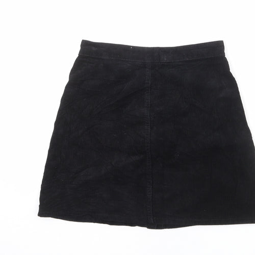 Denim & Co. Womens Black Cotton A-Line Skirt Size 8 Button