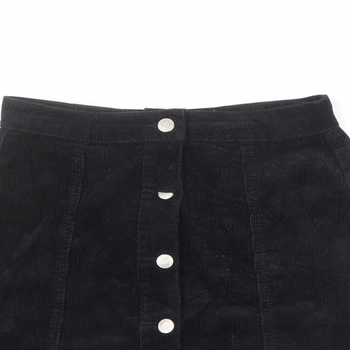 Denim & Co. Womens Black Cotton A-Line Skirt Size 8 Button