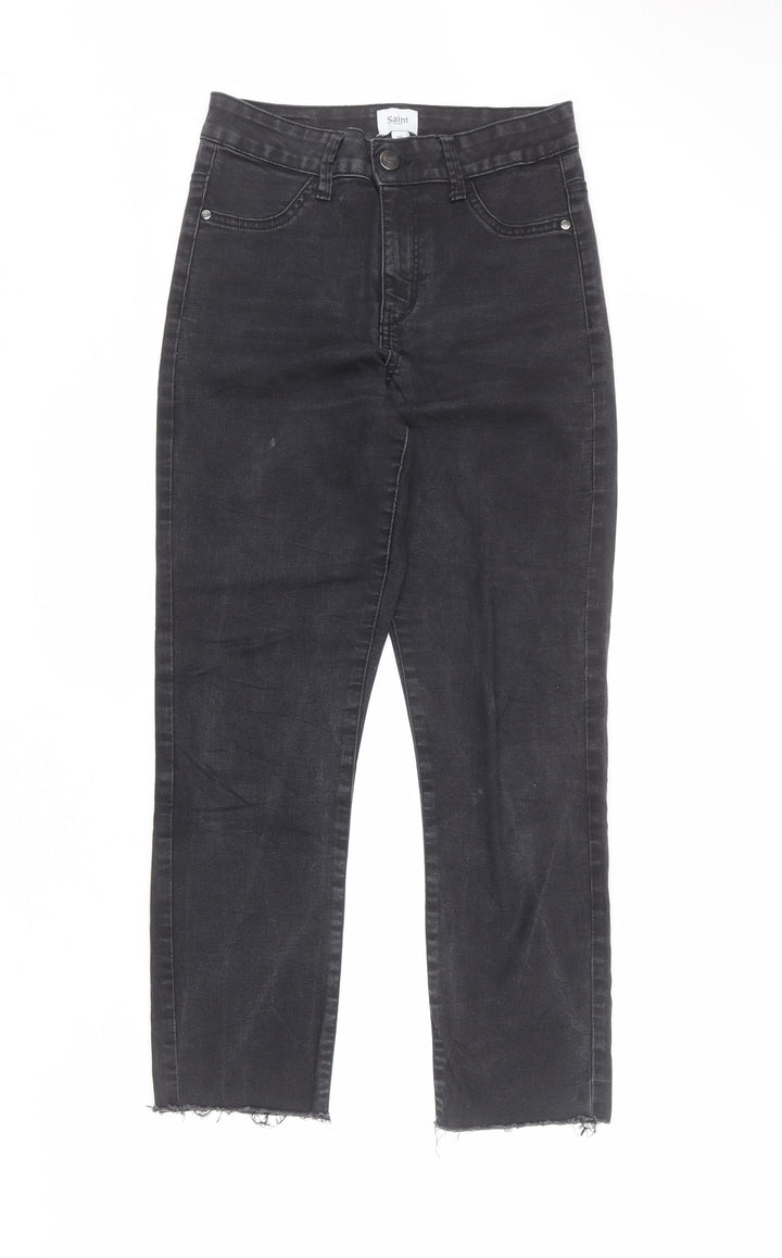 Saint Tropez Clothing Womens Black Cotton Straight Jeans Size XS L26 in Regular Zip - Raw Hem