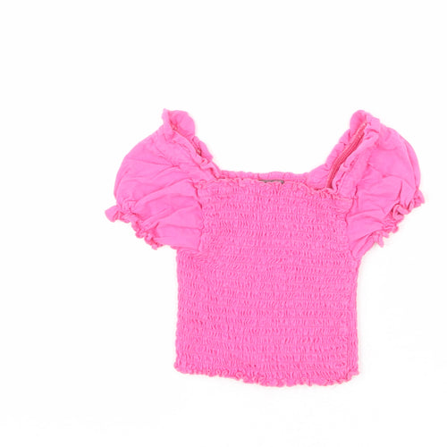 Studio Girls Pink 100% Cotton Cropped Blouse Size 8-9 Years Square Neck Pullover
