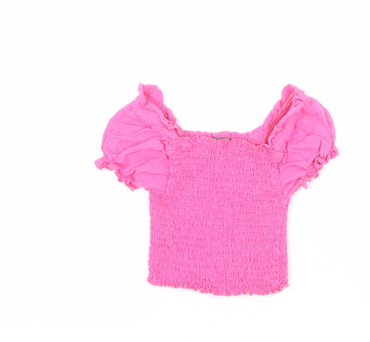 Studio Girls Pink 100% Cotton Cropped Blouse Size 8-9 Years Square Neck Pullover