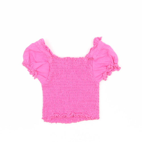 Studio Girls Pink 100% Cotton Cropped Blouse Size 8-9 Years Square Neck Pullover