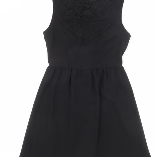 Divided by H&M Womens Black Polyester A-Line Size 8 Round Neck Zip - Crochet Detail