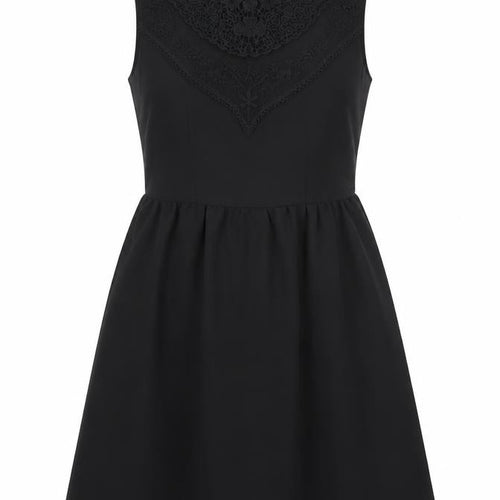 Divided by H&M Womens Black Polyester A-Line Size 8 Round Neck Zip - Crochet Detail