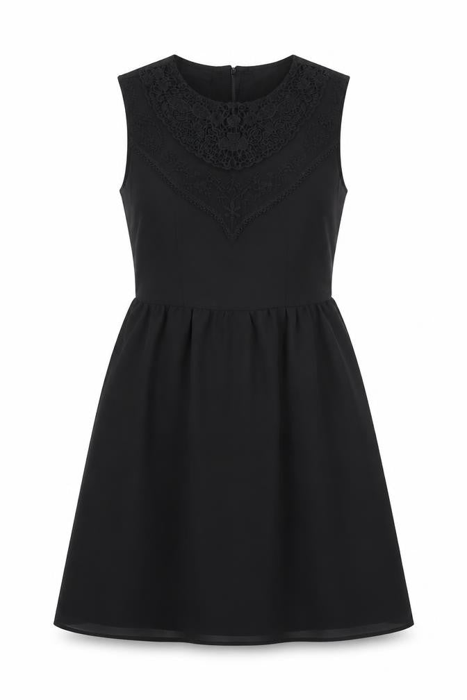 Divided by H&M Womens Black Polyester A-Line Size 8 Round Neck Zip - Crochet Detail