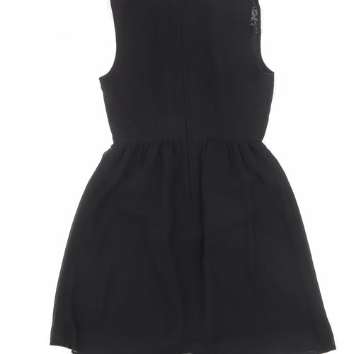 Divided by H&M Womens Black Polyester A-Line Size 8 Round Neck Zip - Crochet Detail