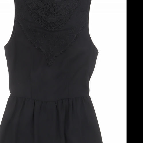 Divided by H&M Womens Black Polyester A-Line Size 8 Round Neck Zip - Crochet Detail