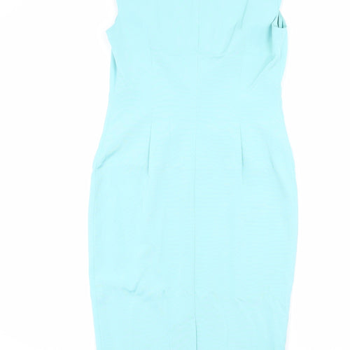 Per Una Womens Blue Acetate Shift Size 8 Round Neck Zip