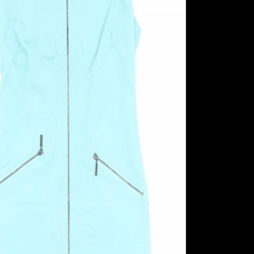 Per Una Womens Blue Acetate Shift Size 8 Round Neck Zip