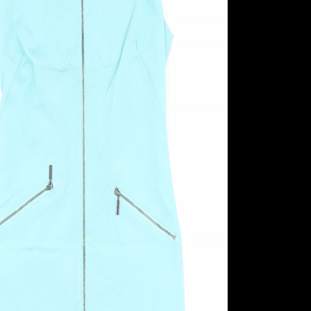 Per Una Womens Blue Acetate Shift Size 8 Round Neck Zip