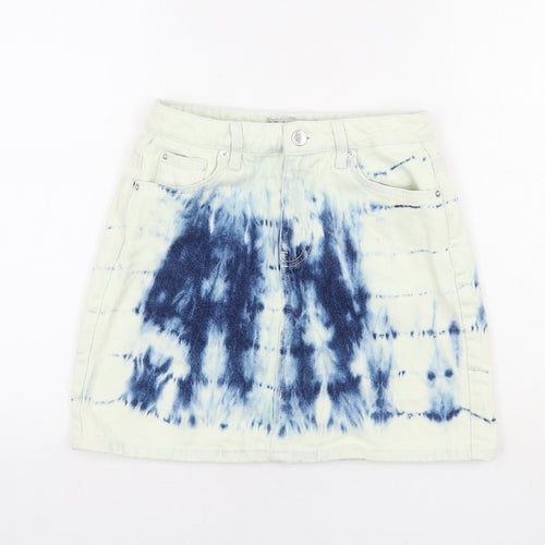 Denim & Co. Womens Blue Geometric Cotton Mini Skirt Size 8 Zip - Tie dye effect