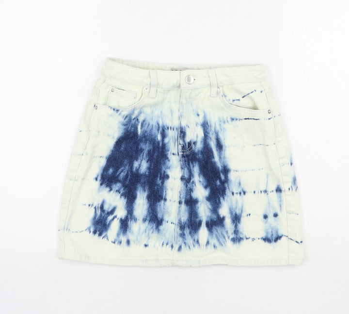 Denim & Co. Womens Blue Geometric Cotton Mini Skirt Size 8 Zip - Tie dye effect