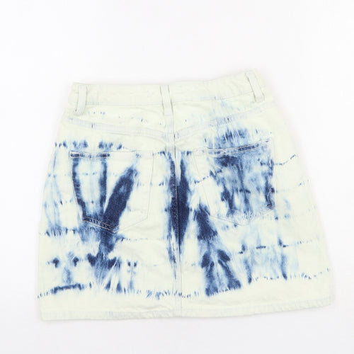 Denim & Co. Womens Blue Geometric Cotton Mini Skirt Size 8 Zip - Tie dye effect