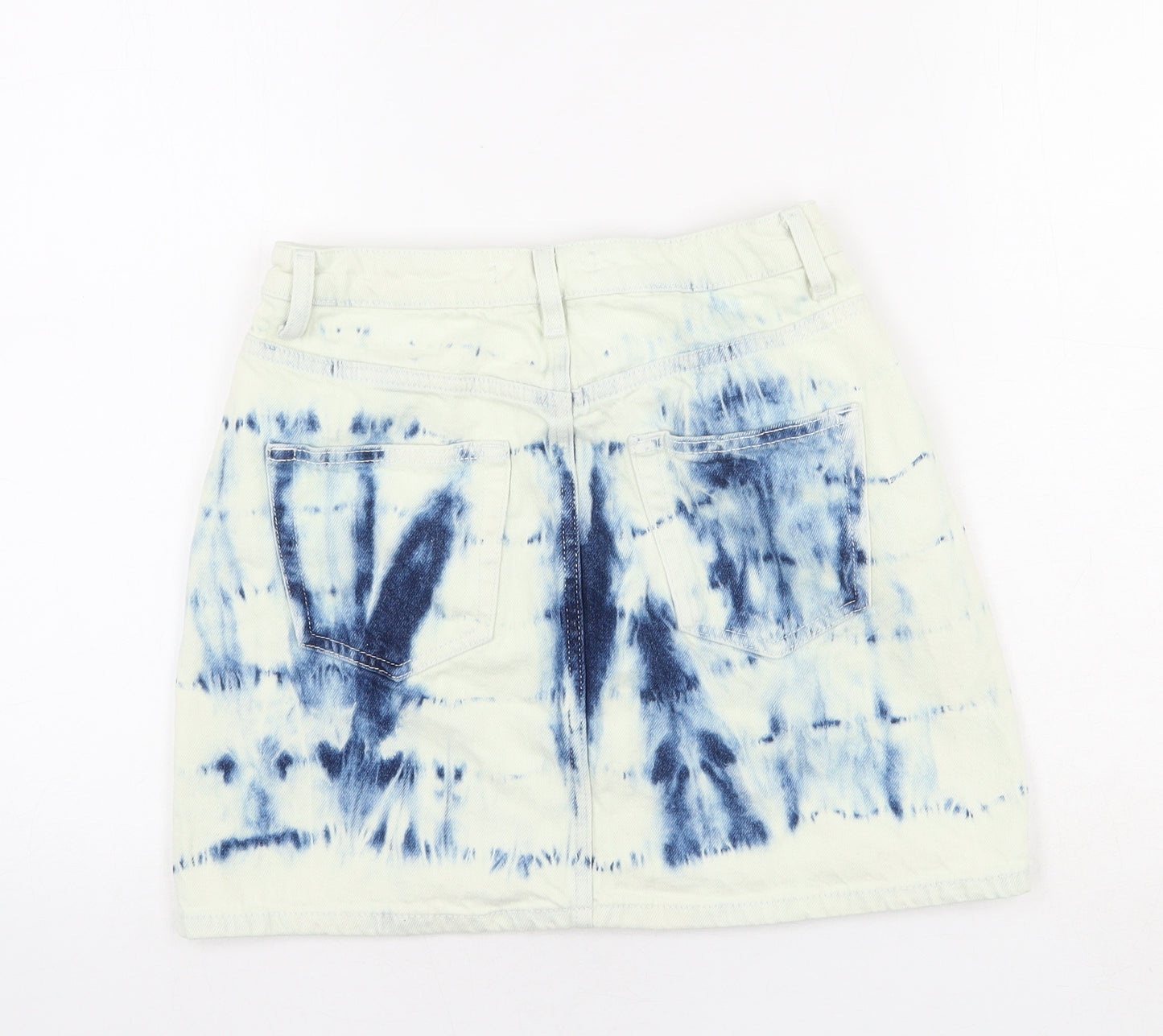 Denim & Co. Womens Blue Geometric Cotton Mini Skirt Size 8 Zip - Tie dye effect
