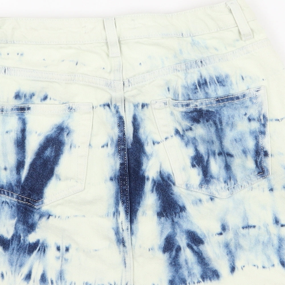 Denim & Co. Womens Blue Geometric Cotton Mini Skirt Size 8 Zip - Tie dye effect