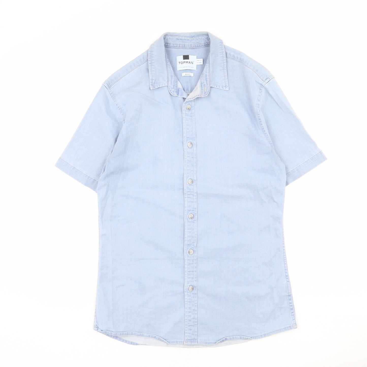 Topman Mens Blue Cotton Button-Up Size M Collared Button