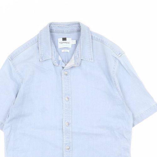 Topman Mens Blue Cotton Button-Up Size M Collared Button