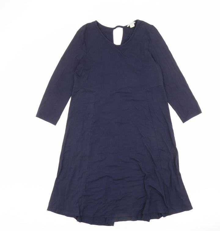Monsoon Womens Blue Viscose A-Line Size 8 Round Neck Pullover