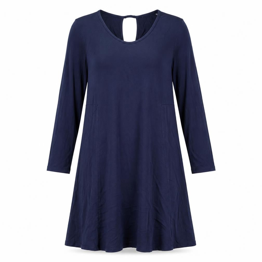 Front view of Monsoon women’s blue viscose a-line, size UK 8, round neck pullover