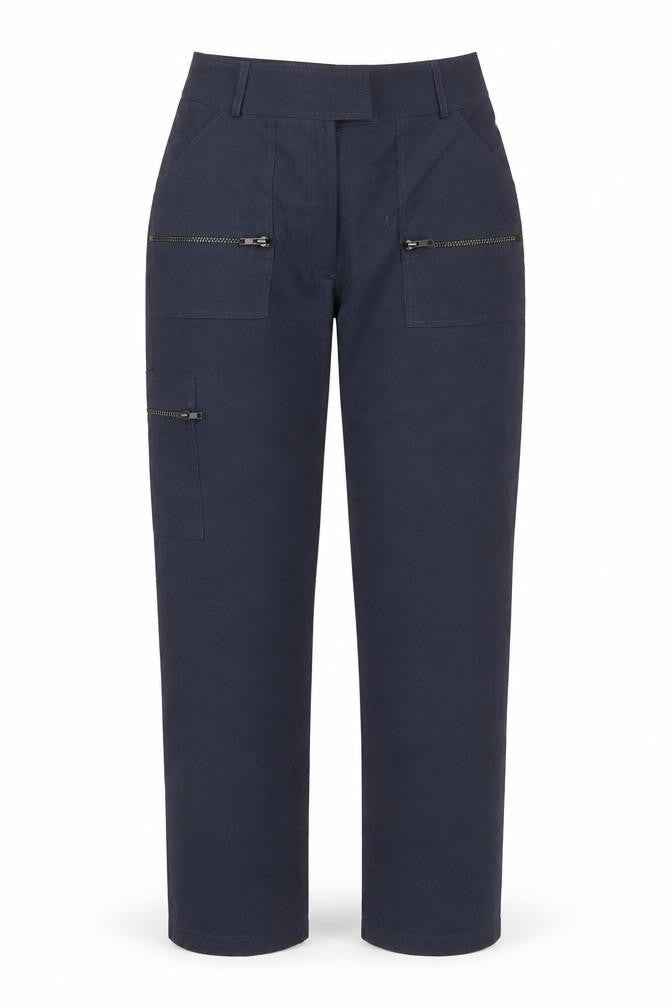 Front view of Clockhouse women’s blue polyester trousers, size UK 8, 32-inch leg regular zip