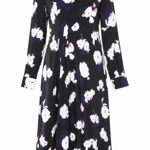Marks and Spencer Womens Black Floral Polyester A-Line Size 8 V-Neck Zip