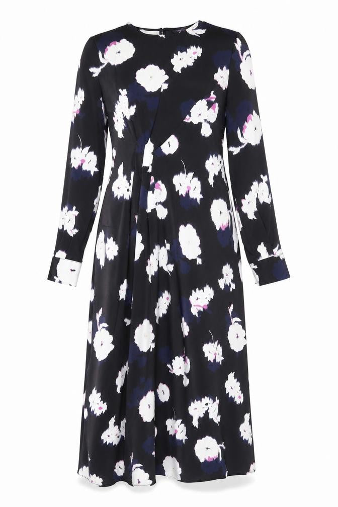 Marks and Spencer Womens Black Floral Polyester A-Line Size 8 V-Neck Zip