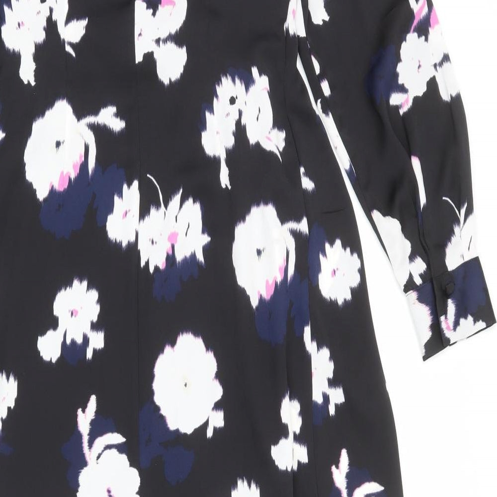 Marks and Spencer Womens Black Floral Polyester A-Line Size 8 V-Neck Zip