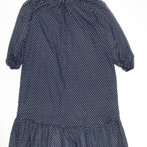 Marks and Spencer Womens Blue Polka Dot Polyester A-Line Size 8 Round Neck Tie