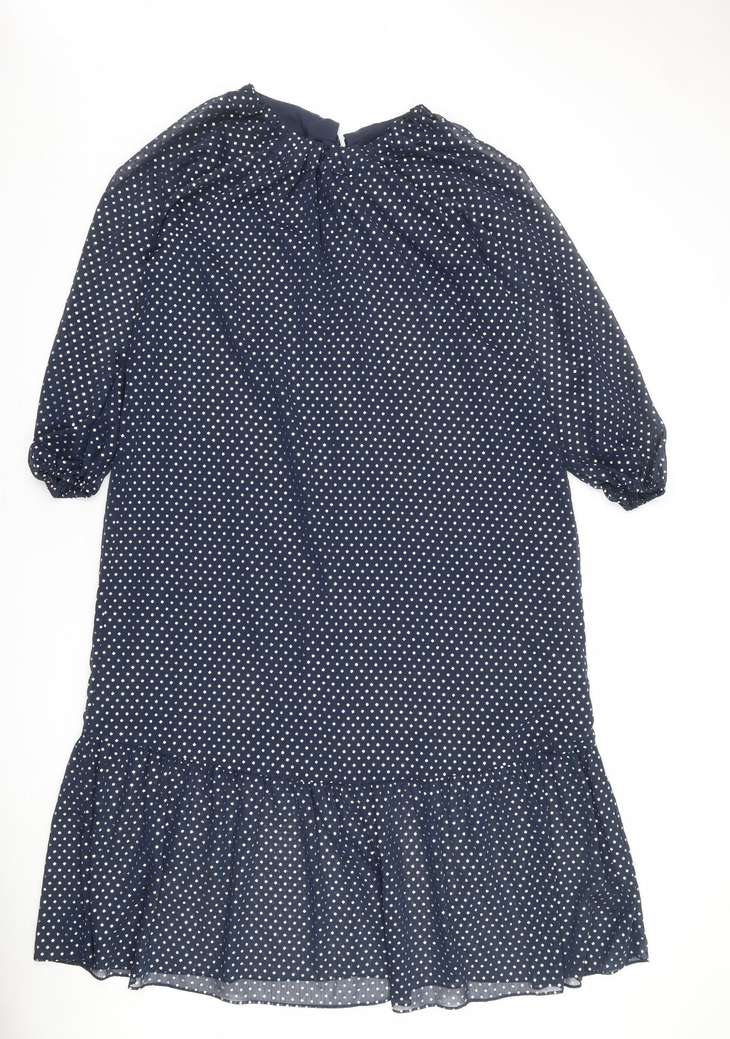Marks and Spencer Womens Blue Polka Dot Polyester A-Line Size 8 Round Neck Tie