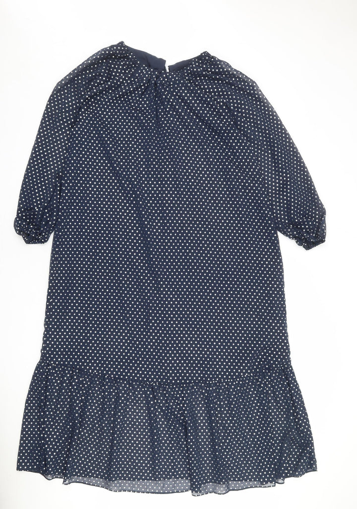 Marks and Spencer Womens Blue Polka Dot Polyester A-Line Size 8 Round Neck Tie