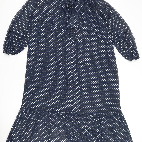 Marks and Spencer Womens Blue Polka Dot Polyester A-Line Size 8 Round Neck Tie