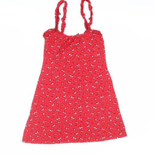 PRETTYLITTLETHING Womens Red Floral Viscose Tank Dress Size 10 Round Neck Pullover