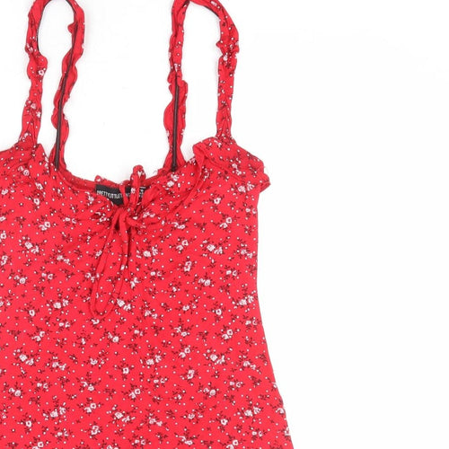 PRETTYLITTLETHING Womens Red Floral Viscose Tank Dress Size 10 Round Neck Pullover