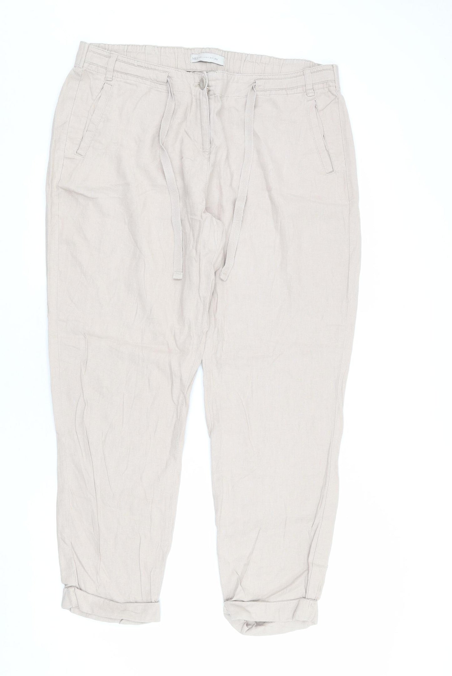 Marks and Spencer Womens Beige Polyester Trousers Size 36 in L27 in Regular Zip