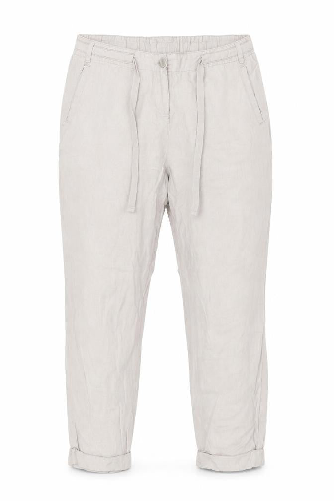 Front view of Marks & Spencer women’s beige polyester trousers, size UK 36, in, 27-inch leg regular zip