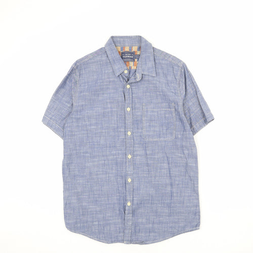 Topman Mens Blue Cotton Button-Up Size M Collared Button