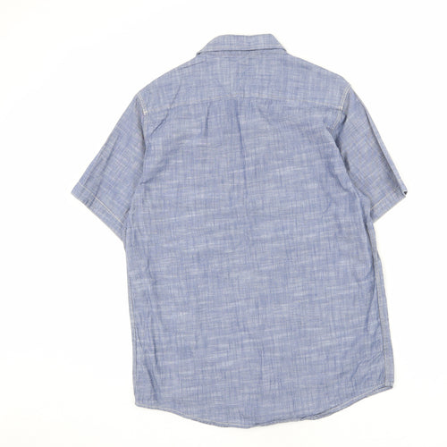 Topman Mens Blue Cotton Button-Up Size M Collared Button