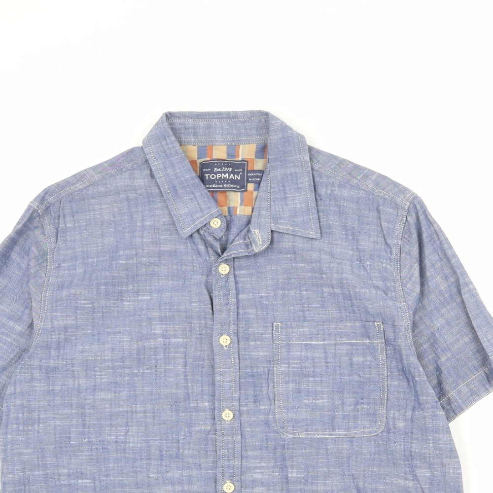 Topman Mens Blue Cotton Button-Up Size M Collared Button