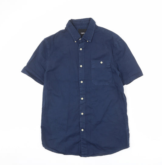 ASOS Mens Blue Cotton Button-Up Size M Collared Button